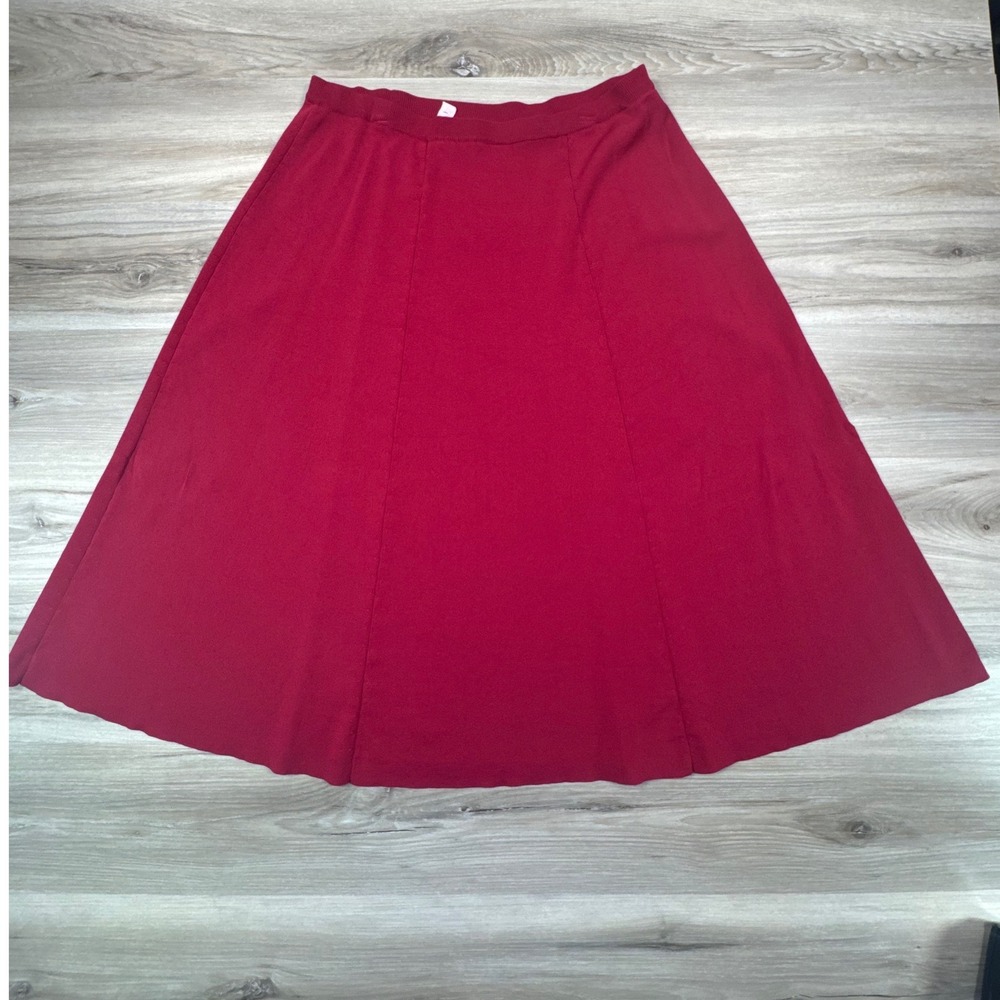 Dialogue Womens XL Red Knit A-Line Midi Skirt Elastic Waist Rayon Blend Solid